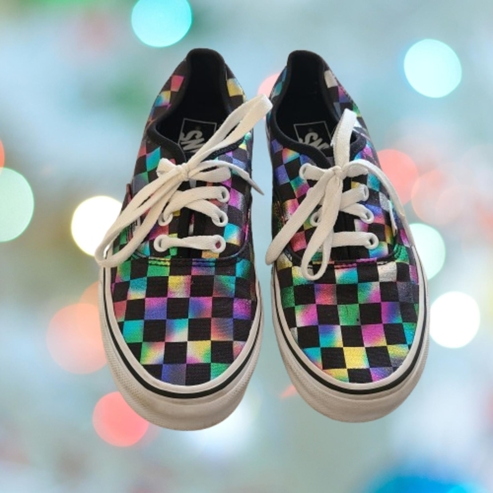 VANS Unisex Multicolor Checkered Tie Slip-On Sneakers, Size 6/M, 7.5/W #JR15-6 - Picture 2 of 8